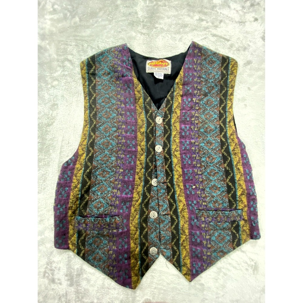 Vintage Paragraff Tapestry Vest Mens Medium Cotton Rayon Southwestern Aztec Boho